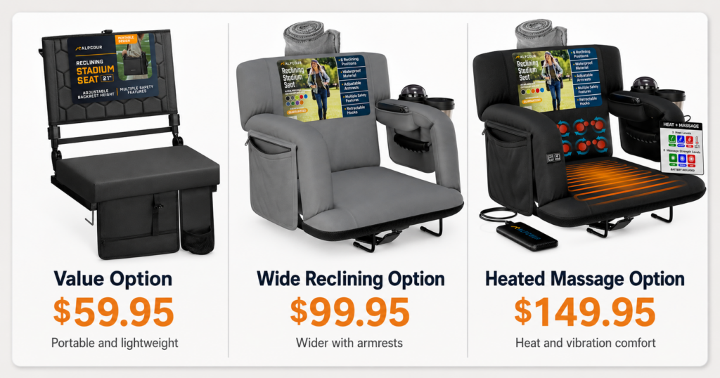 Wide assortment with pricing options, affordable comfort to enjoy watching loved ones play