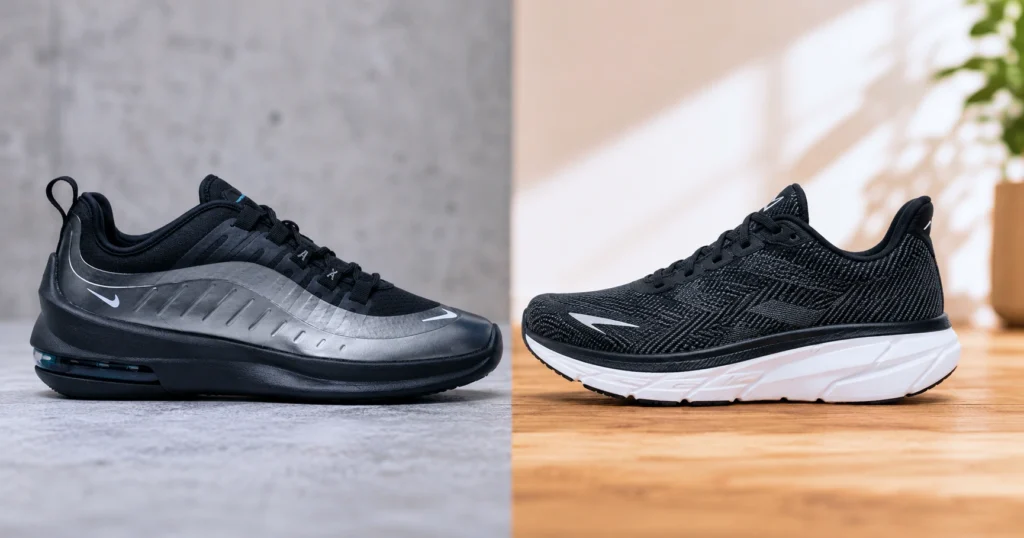 Men's running shoe fit with a secure heel and room in the toe box