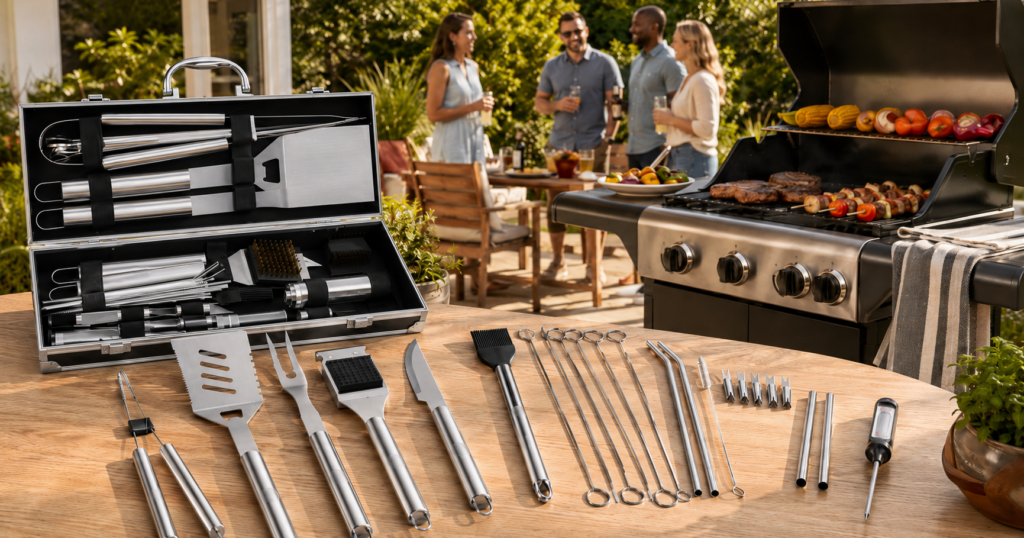 A full set in a easy to carry and store bag, Barbecue tools to have for every household.