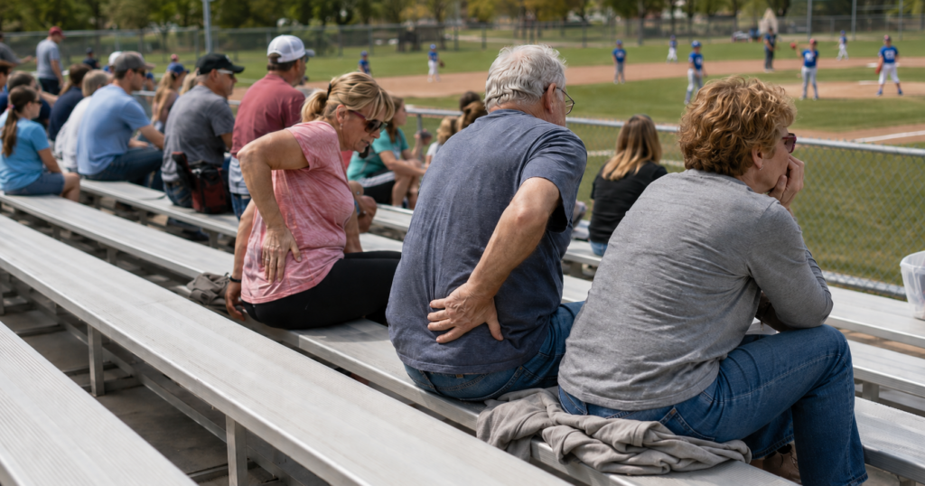 Issues sitting on bleachers that cause back ache and discomfort