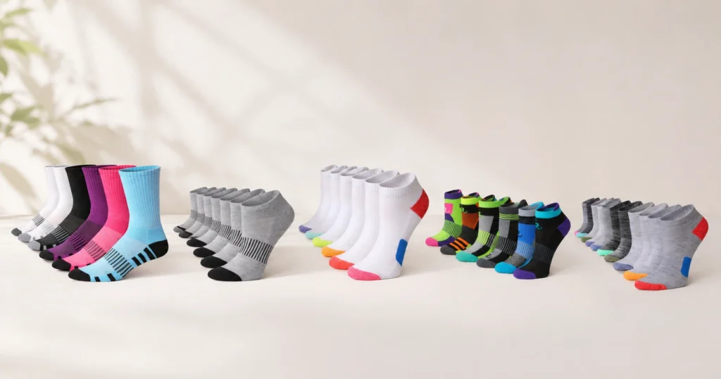 Women's athletic sock heights from low-cut to crew, 6 and 12 packs at great pricing 